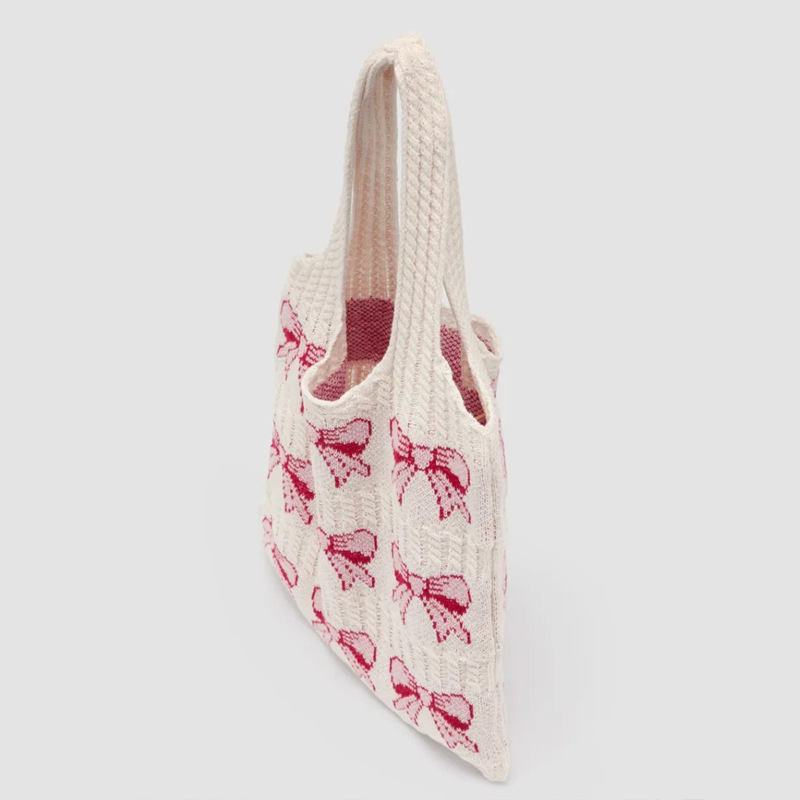 Women's Preppy Style Knitted Shoulder Bag Large Capacity Sweet Firework Pattern New Trend Versatile Luggage For Ladies_voghion.com