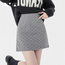 萝卜大叔爱心波点毛呢半身裙女短裙冬季新款防走光高腰显瘦包臀裙
