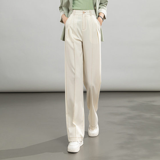 Spring and Summer versatile draping pants popular bright line design high waist wide leg pants women's slimming Fang Denim contrast line straight pants