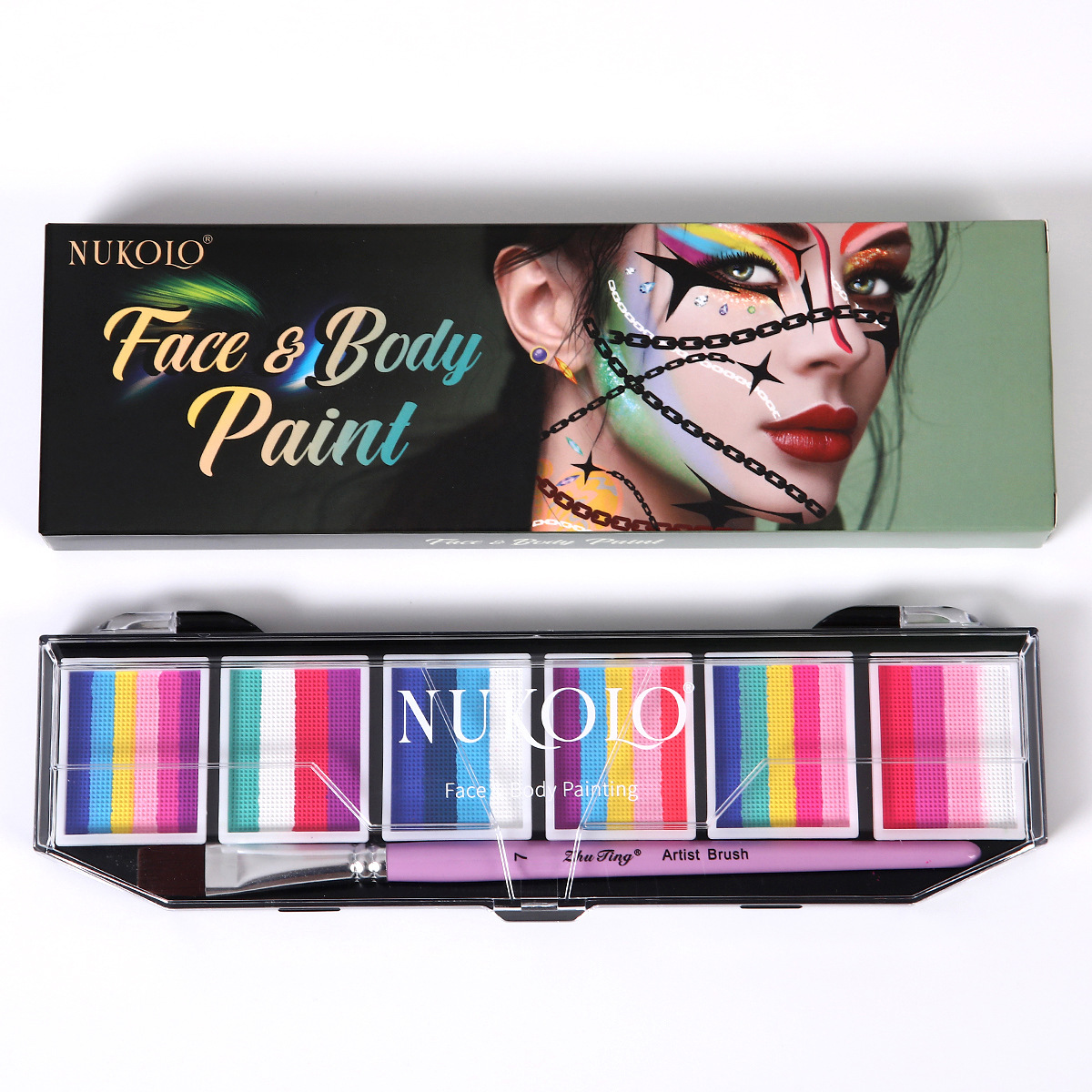 Ventas transfronterizas calientes 6 grupos de paleta de color de barra arcoíris conjunto acuoso cuerpo humano pintado pigmento de pintura facial pasta de color pigmento de acuarela