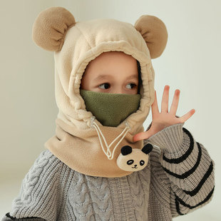 Fleece Mask Scarf One-piece Hat Children's Autumn and Winter Cold-proof Warm Plush Lei Feng Hat Baby Hat for Boys and Girls