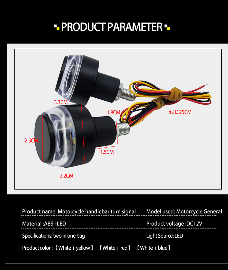 Source Factory Motorcycle Handlebar Turn Signal Plastic Shell Led High-Brightness Modified Mountain Bike Light Headlight