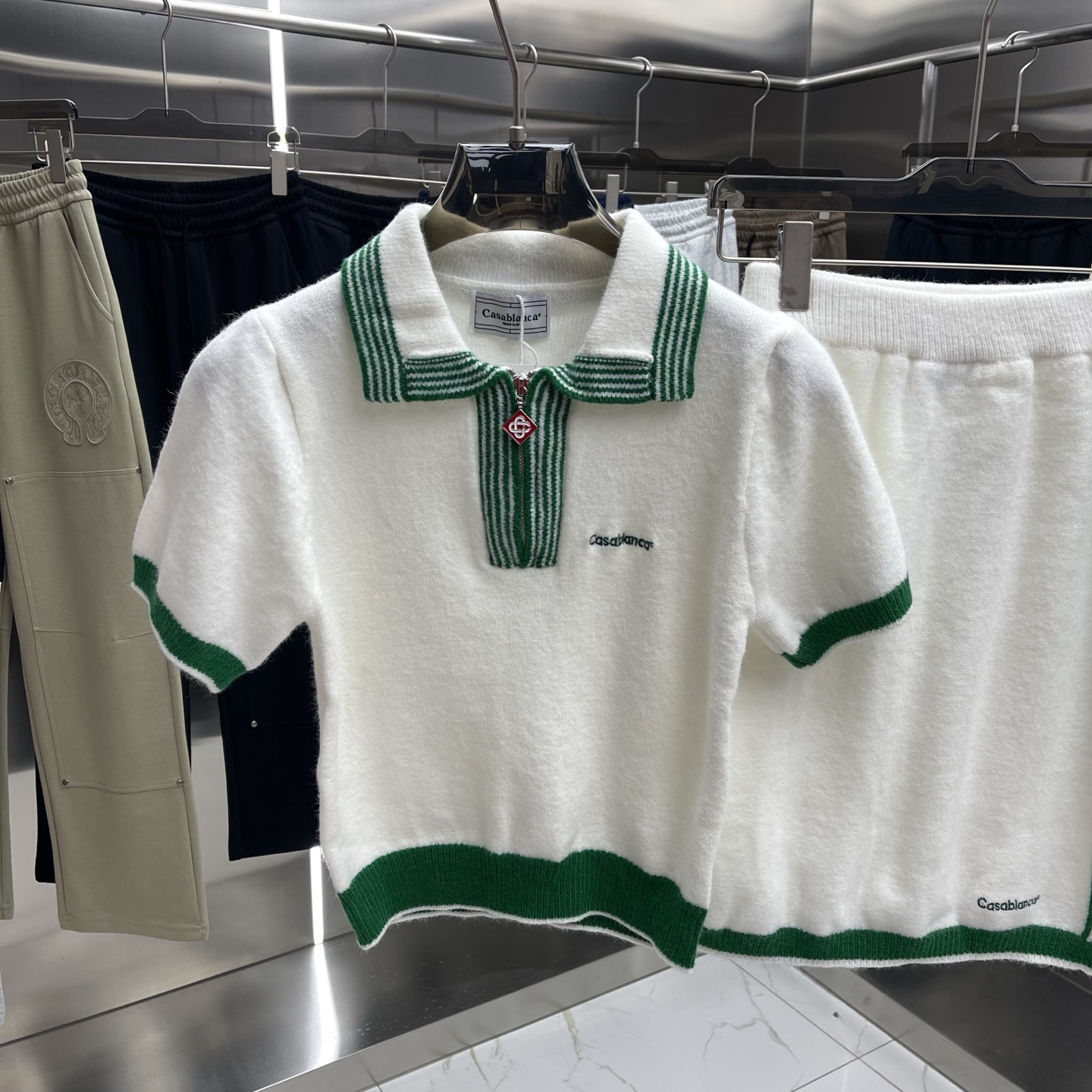 Comercio exterior casa Casablanca suéter suéter de manga corta jacquard cardigan polo pareja pantalones cortos traje