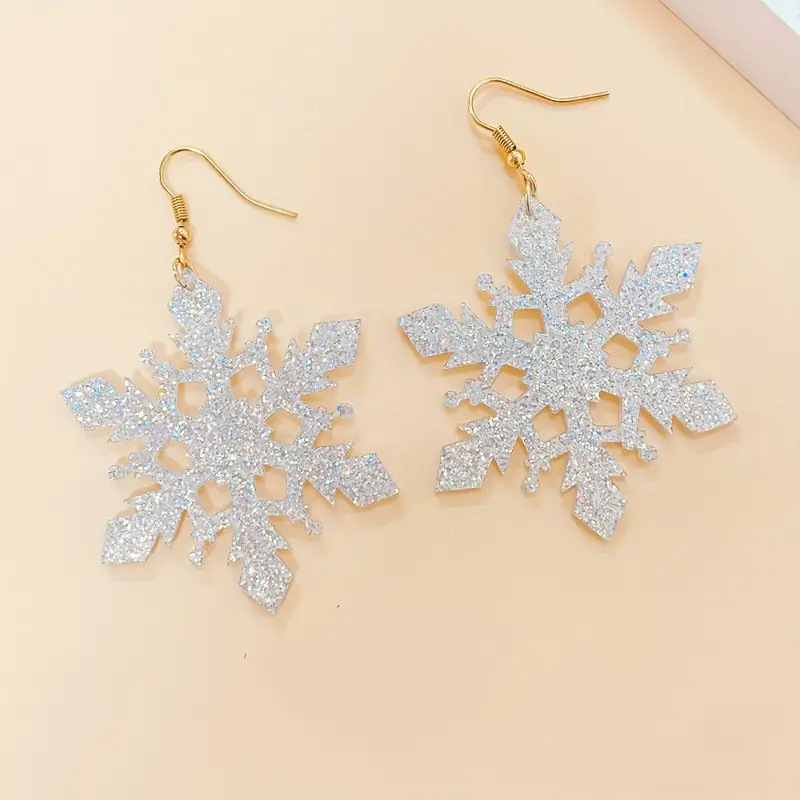 跨境热销雪花亮片红色耳坠闪耀冬季时尚创意圣诞节礼物雪花耳环|undefined