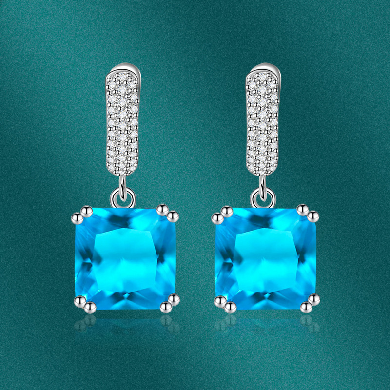 Fashion Simple Aquamarine Ear Clip Copper Ear Studs Earrings