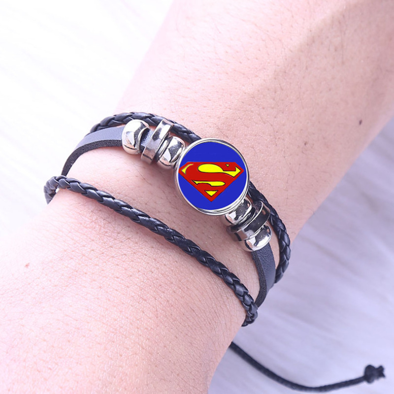マーウィスーパーヒーローバッジアメリカのキャプテンスーパーマンスパイダーマンフラッシュマン緑の巨人宝石牛革ブレスレット|undefined