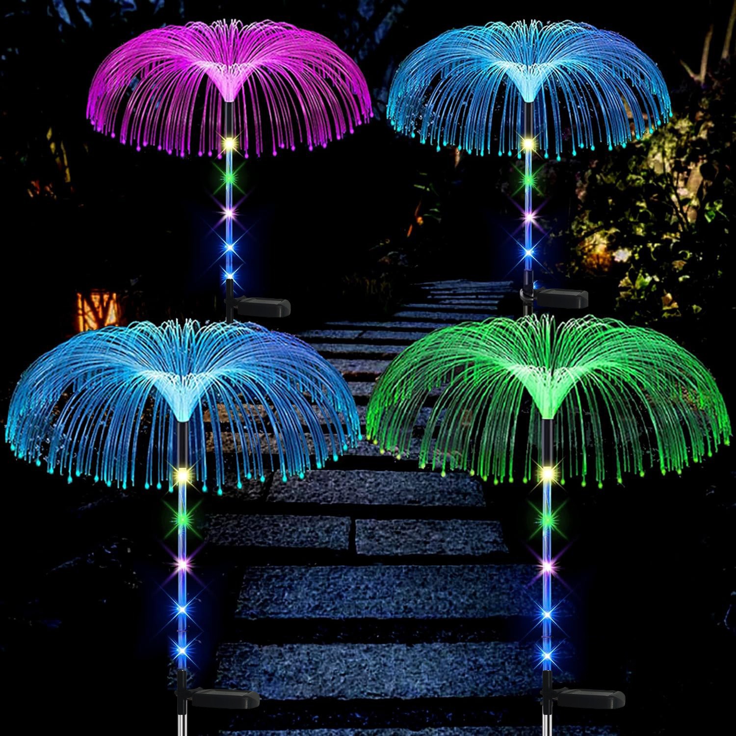 Solar al aire libre medusa lámpara impermeable colorido fibra óptica lámpara de caña lámpara patio balcón jardín suelo césped