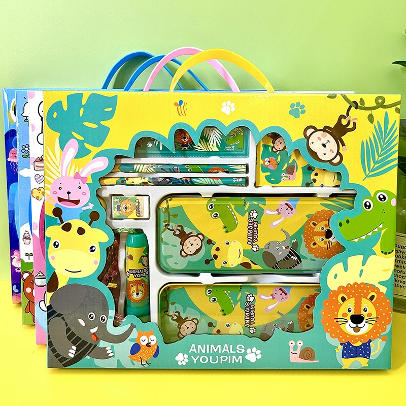 Мультяшный канцелярский костюм из восьми предметов для учеников начальной школы Школьные принадлежности 61 Подарочная коробка для детского сада Детские подарки оптом