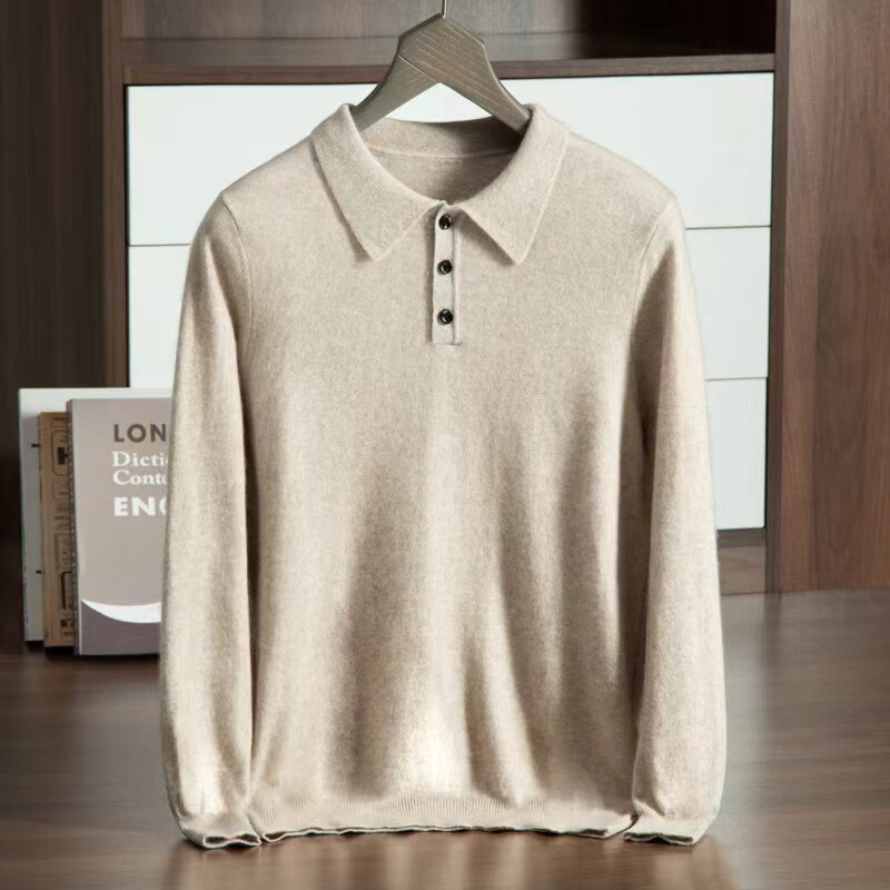 Men's Autumn and Winter New Cashmere Mountain Polo Shirt Collar Loose plus size Long Sleeve Wool Sweater Knitted Base Sweater