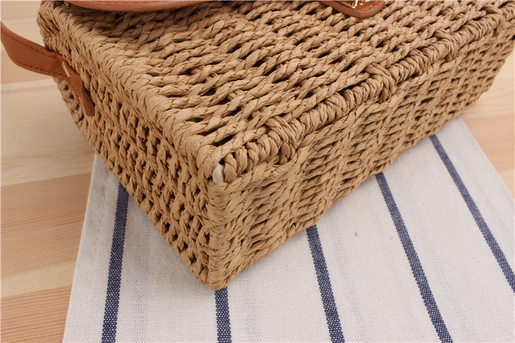 Women's Small Summer Straw Color Block Vacation Square Hook Loop Straw Bag display picture 6