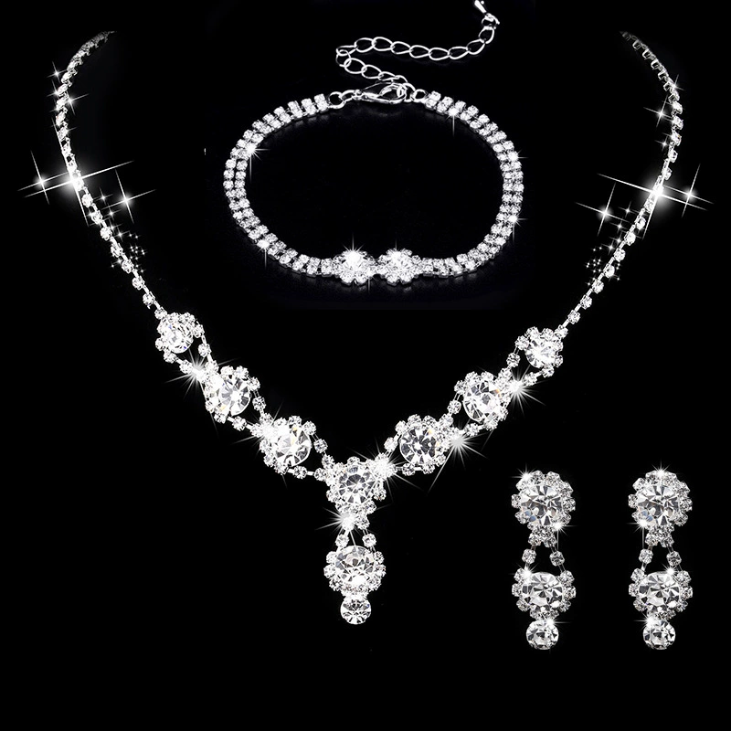 Набор Bridal Jewelry, серебряная бесцветная цепочка с кристаллами, серьги и браслет, регулируемая цепь
