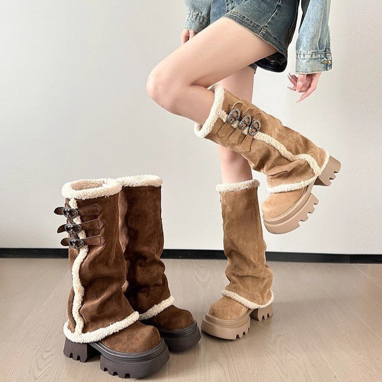 Thick-Soled Long Boots for Women, Snow Boots 2025 New Winter Fleece-Lined Warm Boots with Inner Height Increase, Slouchy Riding Boots Thick-Soled Long Boots for Women, Snow Boots 2025 New Winter Fleece-Lined Warm Boots with Inner Height Increase, Slouchy Riding Boots