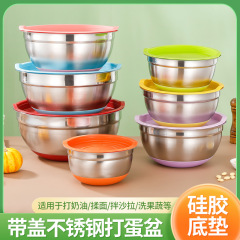 メーカー直販ステンレス盆サラダボウルオムライスボウルシリカゲル底厚肉料理盆サラダボウル焙煎攪拌ボウル
