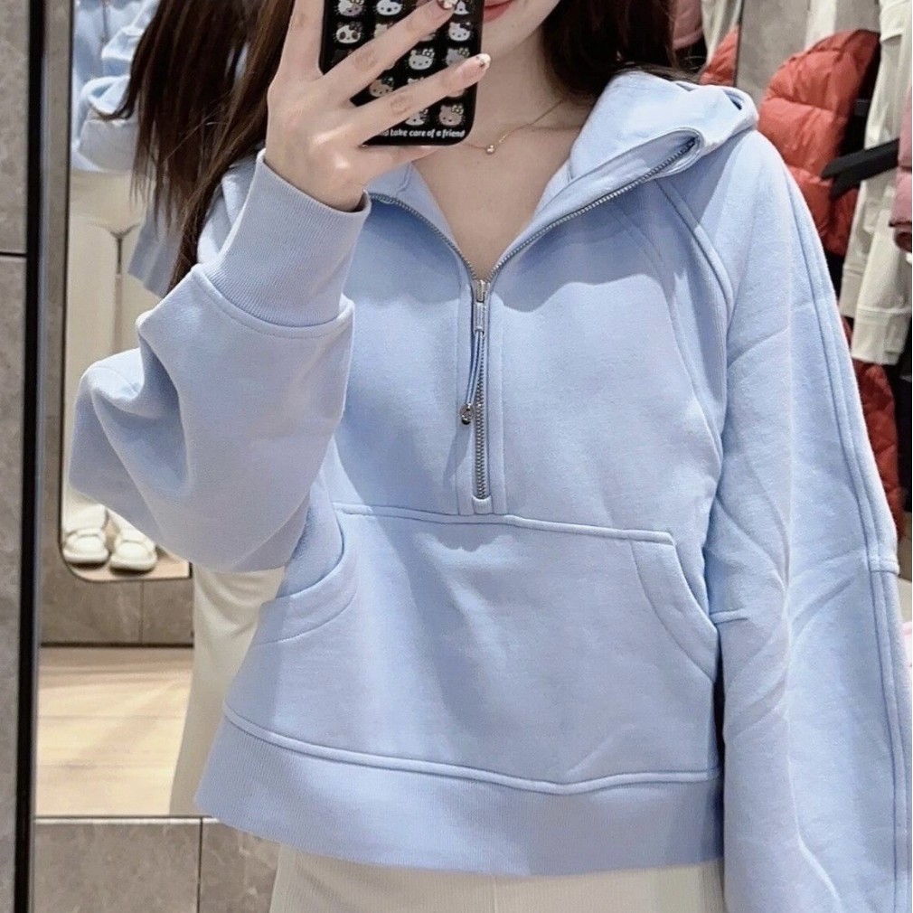 lulu original label embroidered Scuba hoodie with half-zip, loose fit, fleece-lined, casual, warm, sports and yoga jacket