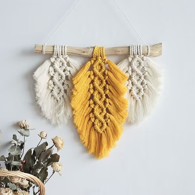 Nordic Style Hand-woven Wall Hanging Tapestry Feather Ornament, Instagram Inspired Living Room Bedroom Homestay Wall Decoration Piece