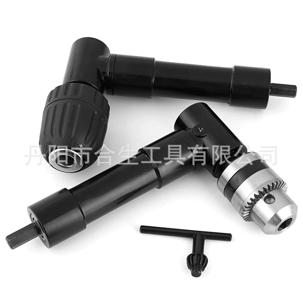 Адаптер для дрели с углом 90 градусов, черный, из алюминиевого сплава, с железным патроном для сверления в узких пространствах.