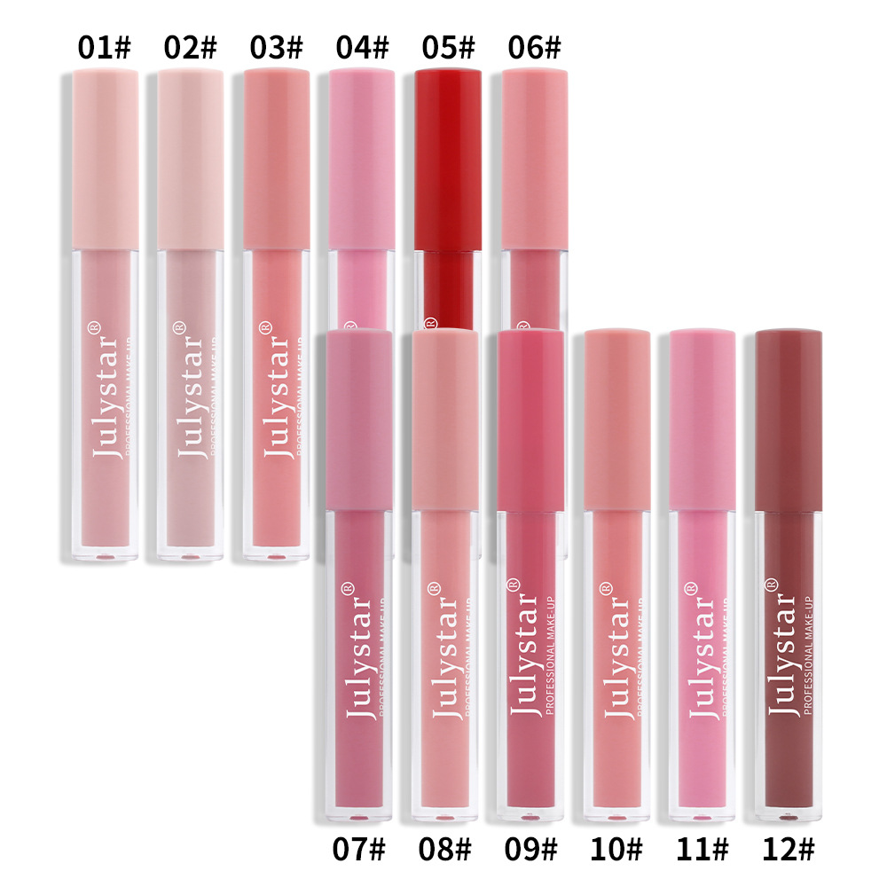 Make-up-Lippenstift für Frauen, langlebig, verblassend, klebt nicht an den Körbchen, reine Farbe, mattes Finish, feiner Tuben-Lipgloss_voghion.com