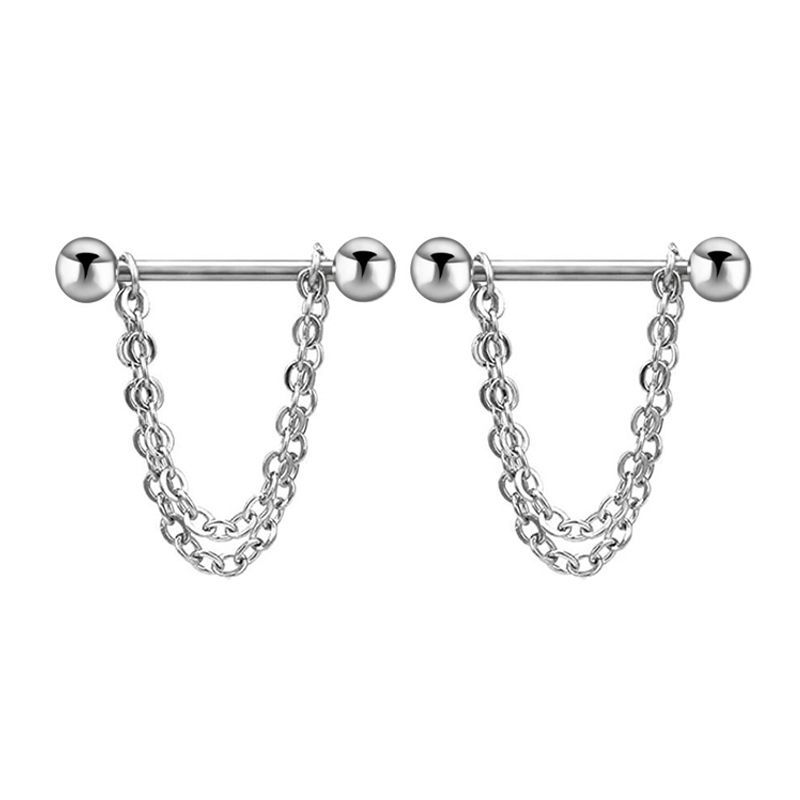 Black Stainless Steel Peach Heart Nipple Chain Ring Body Piercing Jewelry detail image 13