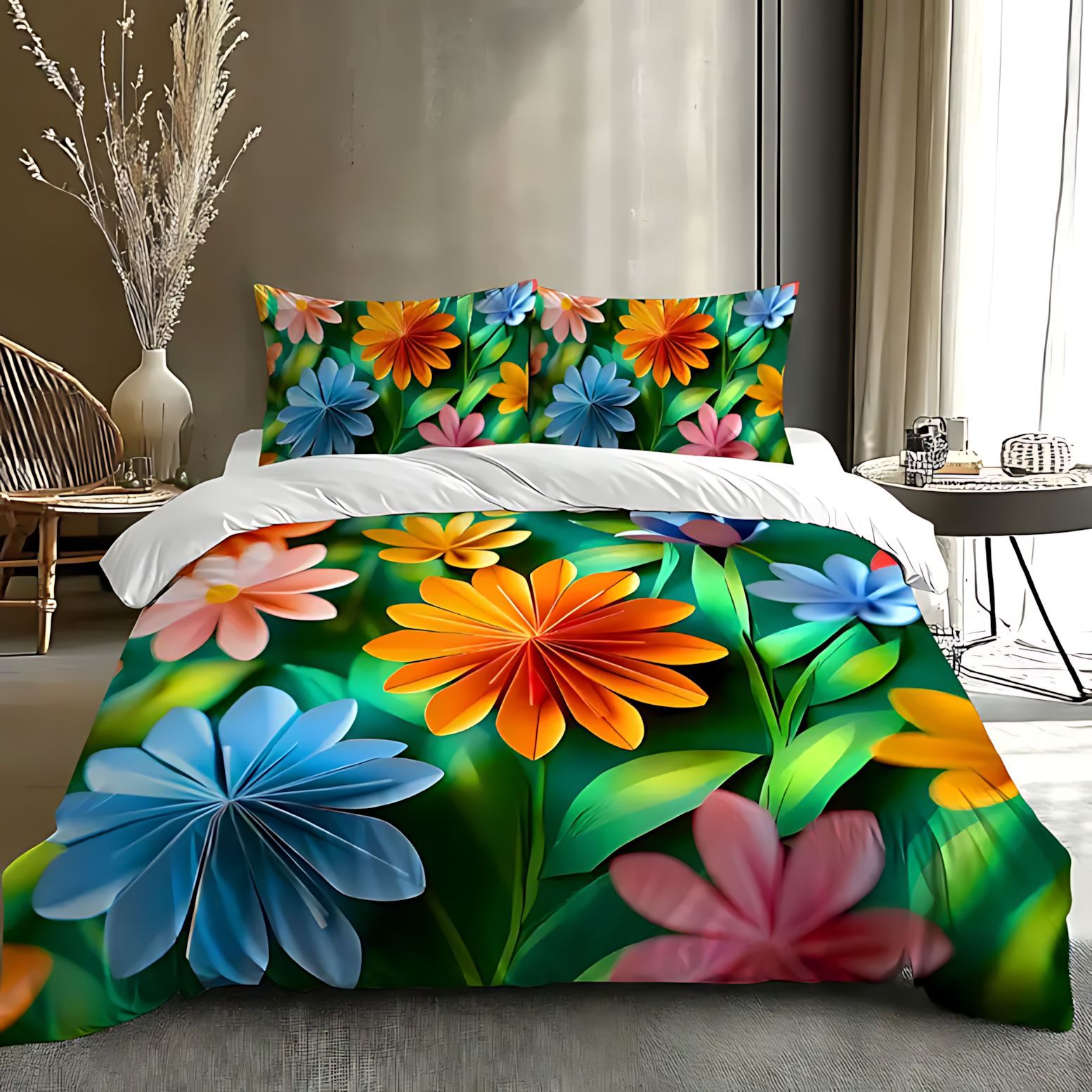 TEMU / JIT visita a casa transfronteriza colorida flor temática suave HD digital impresión kit de edredón