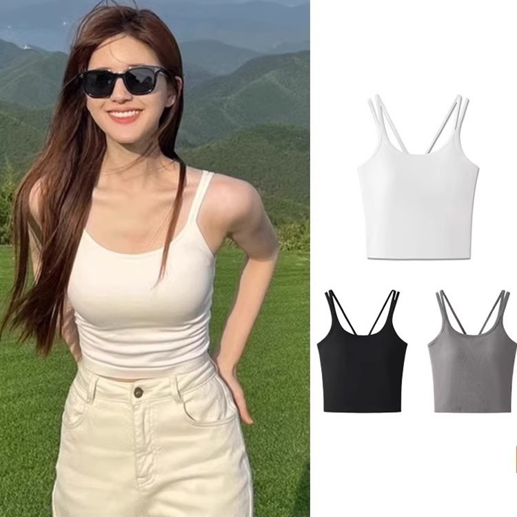 Internet Celebrity Style Pure Desire Spicy Girl Cross-Strap Backless Tank Top with Chest Pads, Anti-Exposure Outerwear Base Shirt