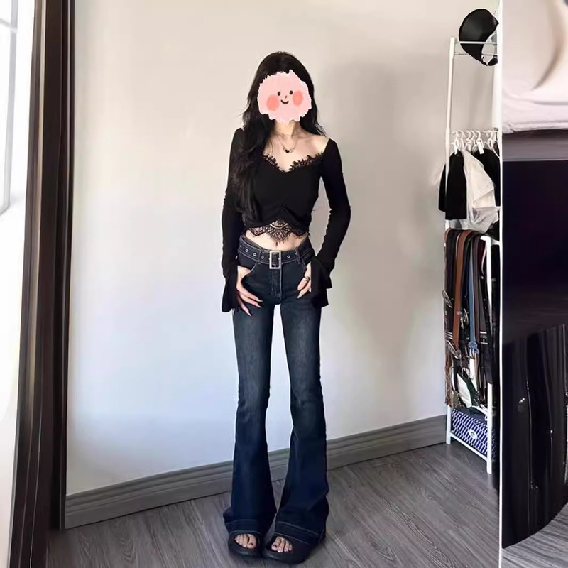 24 New Wearing Shaped Waist Collar Lace Horn Sleeve T-shirt Women's Beautiful Spring and Summer Chic Tight Short Top