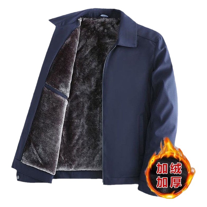 Abuelo popular de mediana edad y hombres de edad avanzada engrosada con forro polar abrigo de cuello alto otoño e invierno solapa de papá chaqueta a prueba de frío