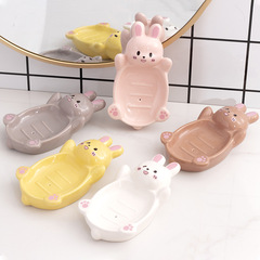 Stylish Cartoon Ceramic Soap Dispenser Cute Rabbit Soap Rack Bathroom Drainage Soap Box Home Storage Box