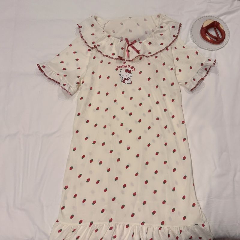 Camisón de algodón de nube con almohadilla para el pecho pijama de cuello de muñeca de manga corta de verano para mujer