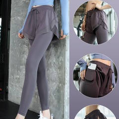 Women's High-Waist Thigh-Boosting Elastic Tight Running False Two-Piece Sport Pants Quick-Dry Outer Wearing Yoga Pants Skirt