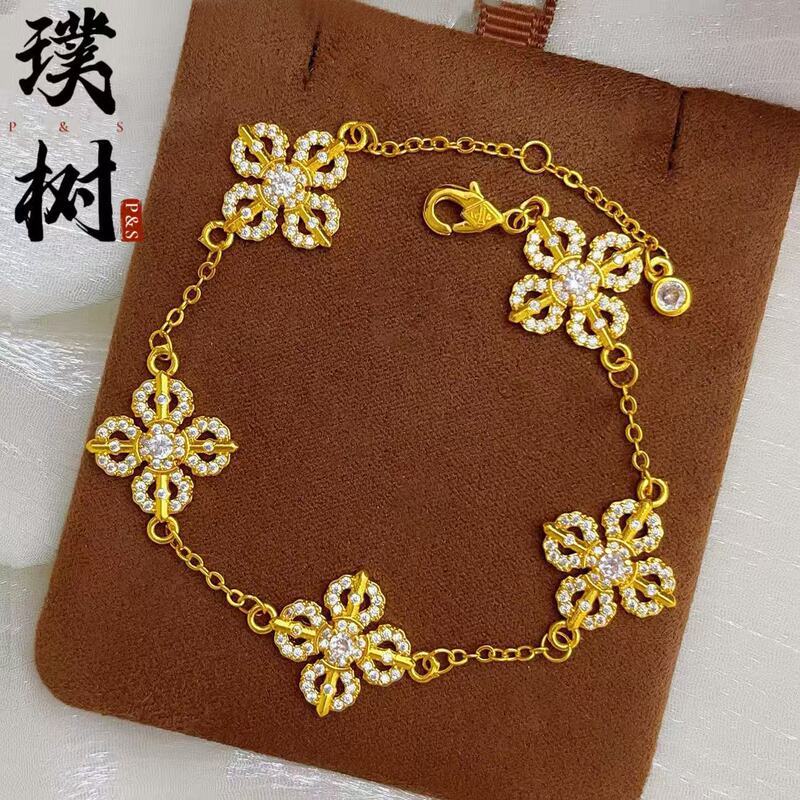 Xiaohongshu Same Style Ancient-Style Full Diamond Cross Vajra Five-Flower Bracelet for Women, Designer Snowflake Hand Jewelry, Birthday Gift