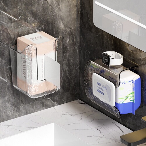 Wet Wipes Organizer Paper Towel Holder Bathroom Wall-Mounted Face Towel Box Kitchen Reverse-Hanging No-Hole Tissue Box