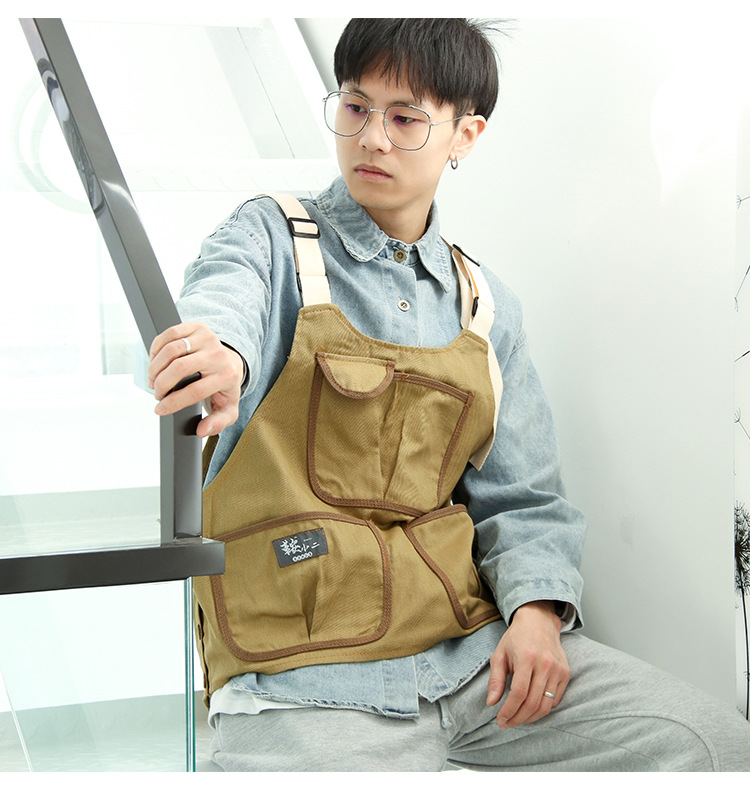 Unisex Apron Worker Multi-pockets Vest Waistcoat Barista Waiter