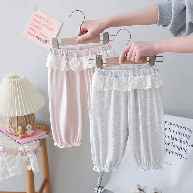 Cross-border foreign trade factory direct sales children's clothing summer girls lace children's anti-mosquito pants girls air conditioning casual pants tide