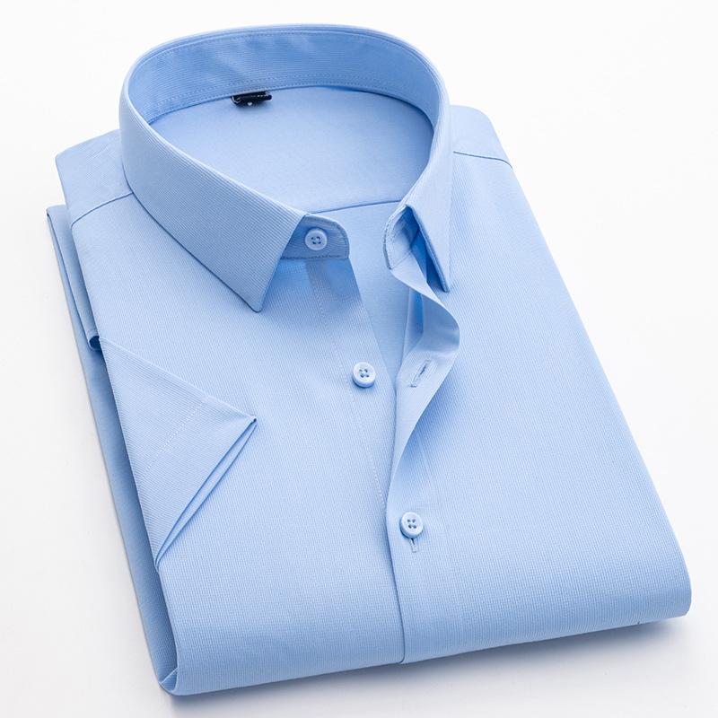 LOGO personalizado camisa de fibra de bambú hombre mangas cortas elásticas sin hierro herramientas anti-arrugas camisa de bambú de negocios caballero