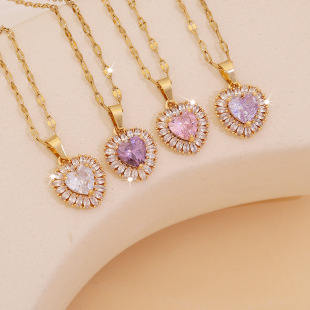 [Ice Cute] Fashionable Zircon Heart Pendant, Elegant Stainless Steel Clavicle Chain, Elegant Popular Jewelry N1488