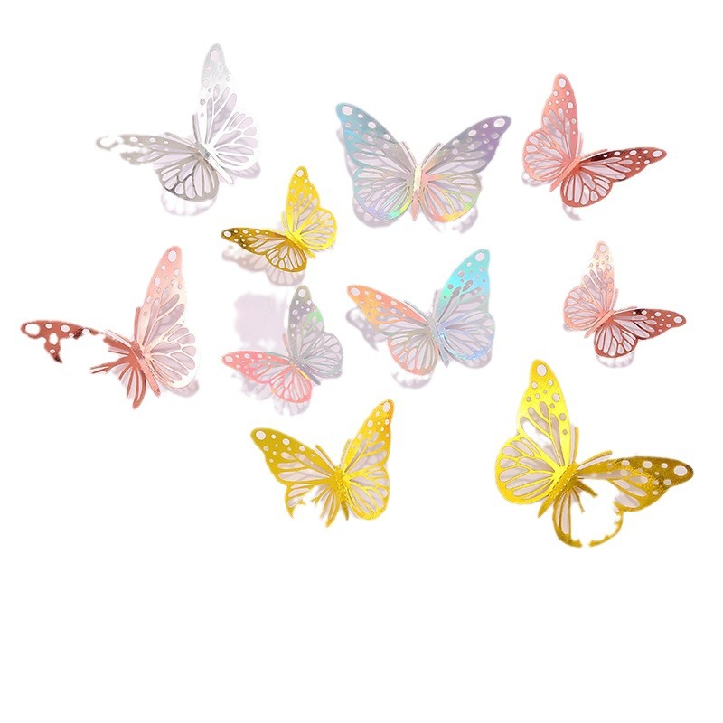 3D mariposa hueca mariposa metálica decoración de pared de la casa sala de estar estereoscópica colorida mariposa decoración pegatinas