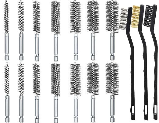 16 piece set of wire brush stainless steel/nylon/brass bristle industrial wire brush for drill impact screwdriver