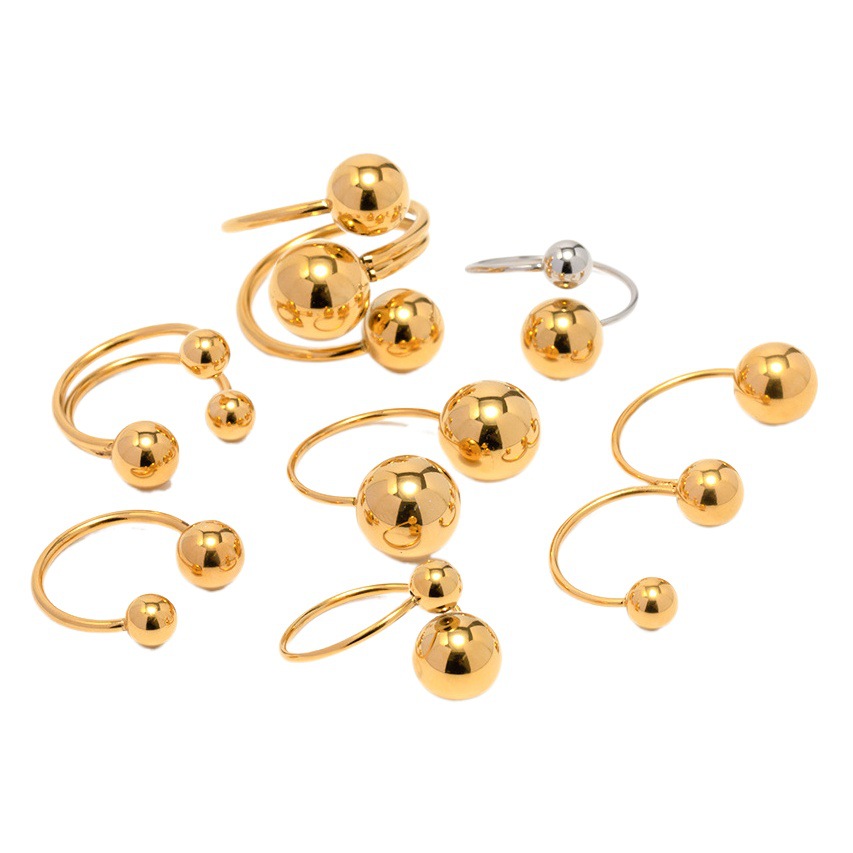 Anillo personalizado esférico europeo y americano anillo femenino oro acero color grande y pequeño anillo de bola nicho de alto sentido Comercio exterior Accesorios al por mayor