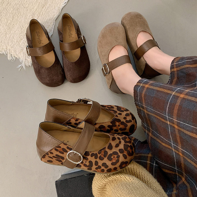 Retro Leopard Print 2026 Spring/Summer New French Style Shallow Strap Height-Increasing Birkenstock Mary Jane Women's Shoes Comfortable Retro Leopard Print 2026 Spring/Summer New French Style Shallow Strap Height-Increasing Birkenstock Mary Jane Women's Shoes Comfortable