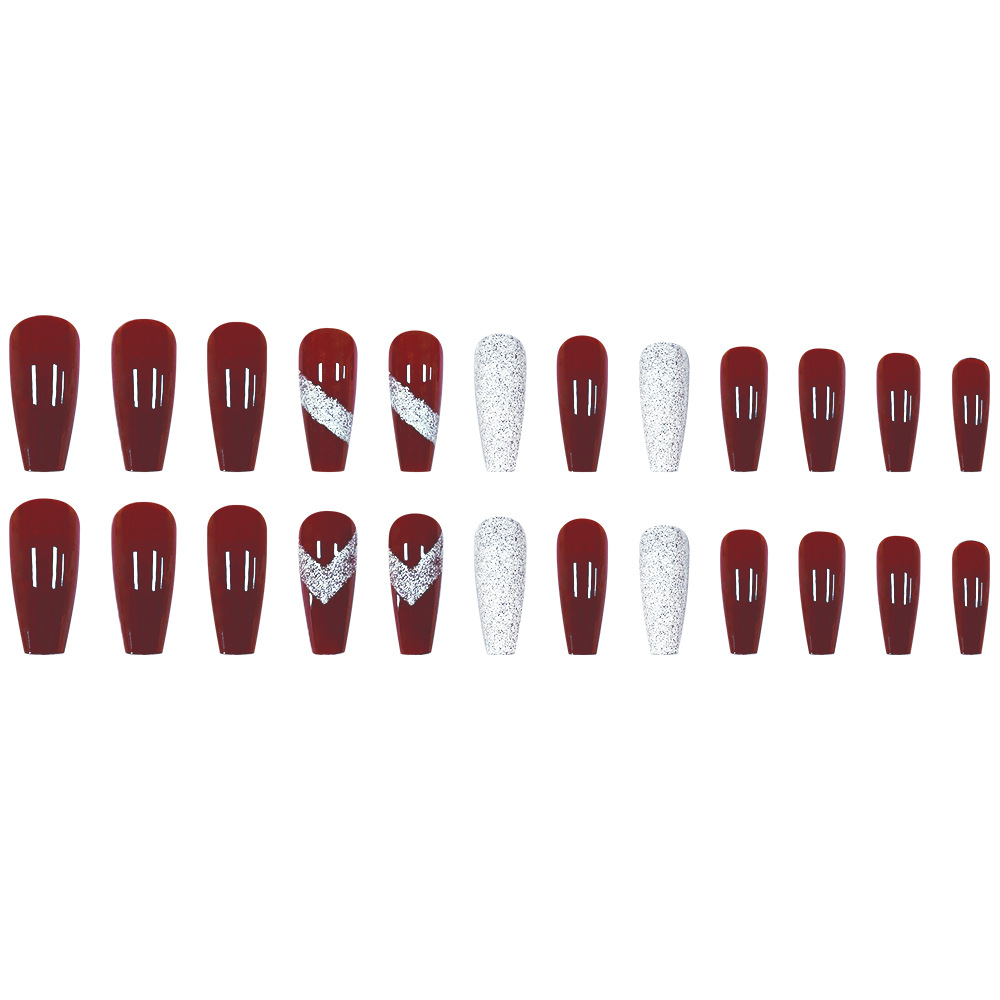 Celebración de Año Nuevo para usar un parche de uñas de polvo brillante de venta caliente transfronteriza de ballet de uñas rojo vino temperamento blanco parche de uñas image 6