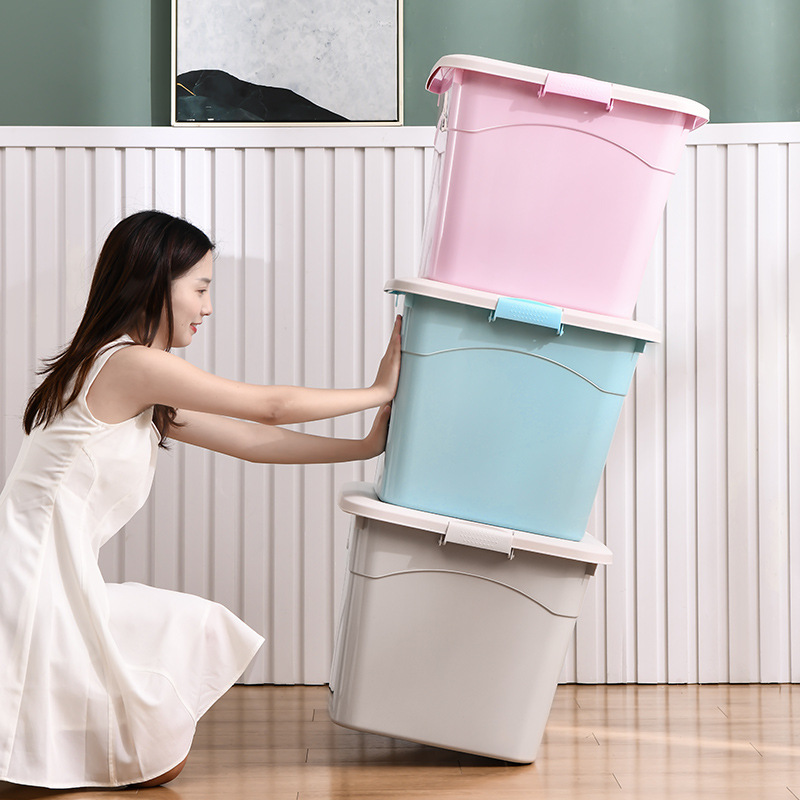 Caja de almacenamiento de polea de plástico grueso, caja de almacenamiento de ropa, colcha de mano, caja de almacenamiento de acabado de juguetes de gran tamaño