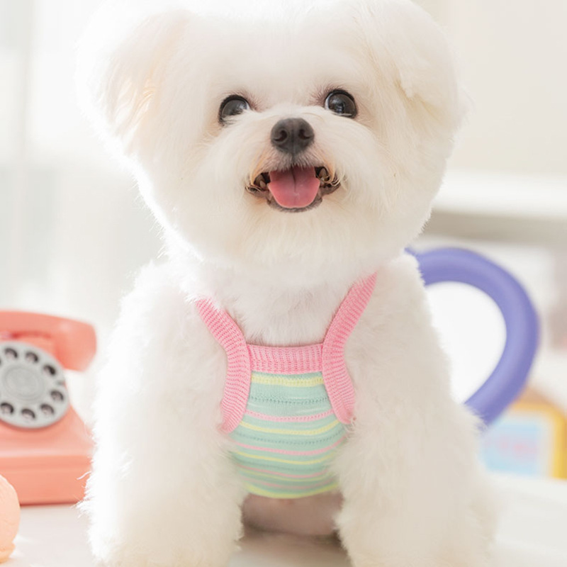 Perro de primavera y verano, rayas, color de contraste, bolsillo, cachorro, lindo cabestrillo, peluche, oso, gato, perro, ropa delgada