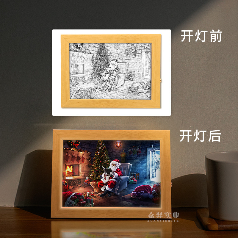 Foreign trade exclusive Christmas light painting photo frame decorative painting bedroom bedside night light creative Christmas gift Foreign trade exclusive Christmas light painting photo frame decorative painting bedroom bedside night light creative Christmas gift