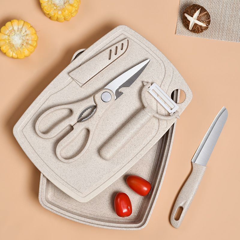 Cuchillo de corte de vegetales para bebés, set de cinco piezas, tablero de escritorio doméstico, cuchillo de frutas para niños, dormitorio, tablero de corte de paja