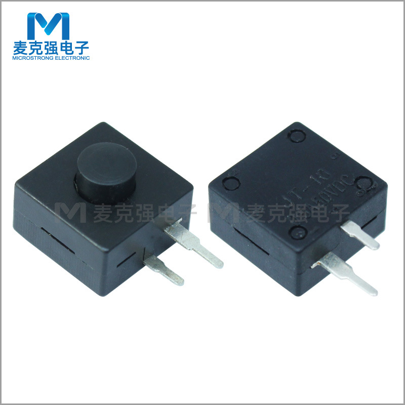 方形黑色按钮开关12*12*9.5mm脚位P1 一开一关2P两脚JT-16直脚