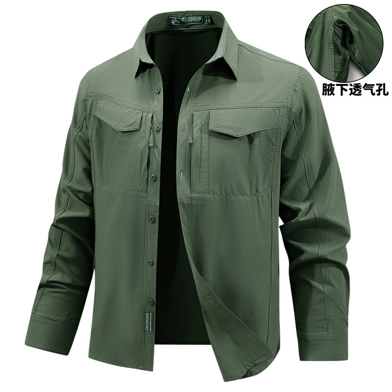Quick-Drying Stretch Long-Sleeved Shirt, Thin Functional Tactical Casual Shirt with Four Pockets and Breathable Mesh under the Armpits Quick-Drying Stretch Long-Sleeved Shirt, Thin Functional Tactical Casual Shirt with Four Pockets and Breathable Mesh under the Armpits