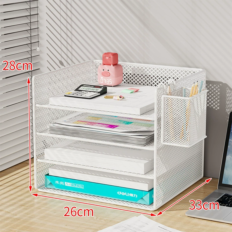 Metal document organizer — reinforced mesh storage box, 2–5 tiers, vertical or horizontal layout