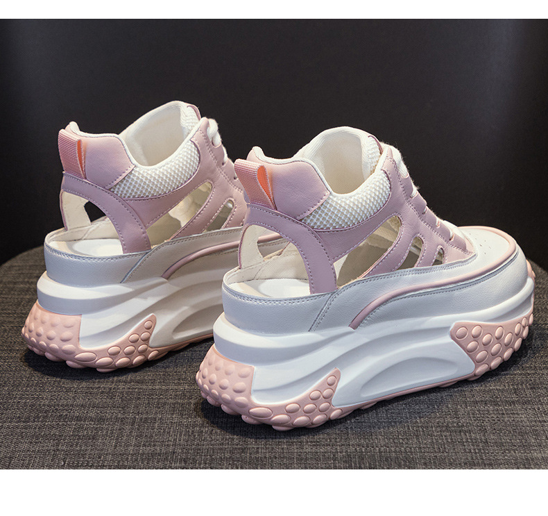 Giày sneaker nữ da thật đế dày phong cách bố mùa hè 2025 nhẹ tăng chiều cao — M2357 màu hồng, M2357 màu xanh lá cây, M2357 màu trắng chi tiết 31