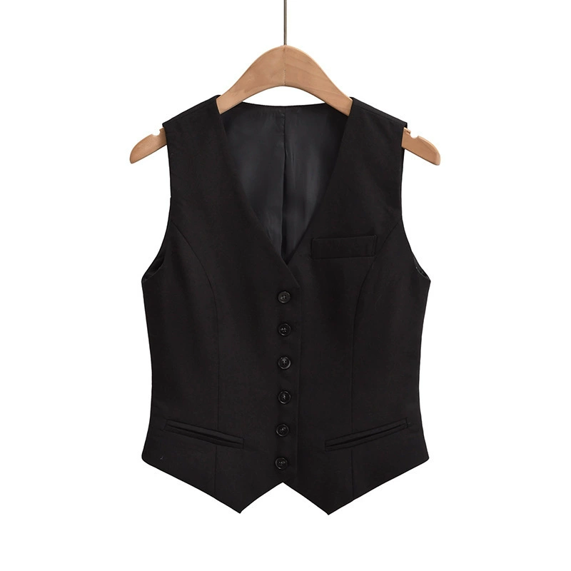Vest sleevless, jacket, autumn, city style, European style, V-neckline