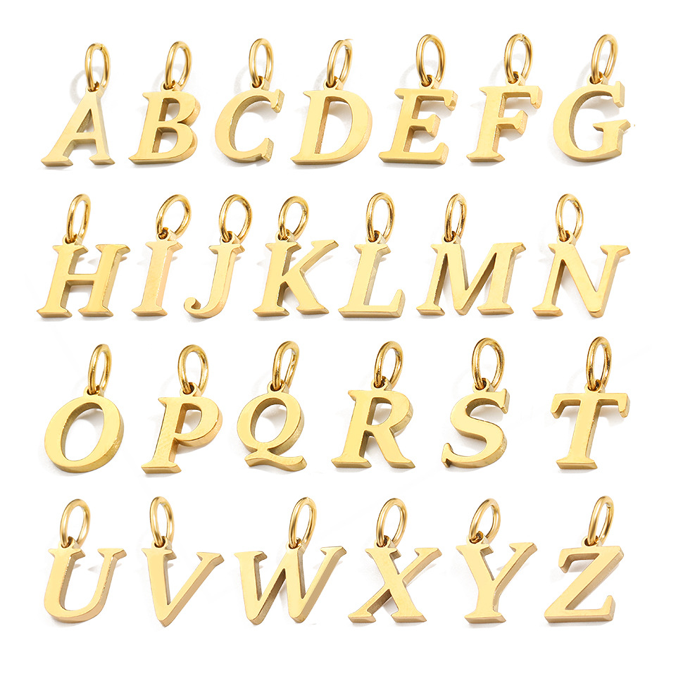 3g Weight PVD Coated Gold Plating Process 1 Piece 304 Stainless Steel PVD Coated Real Gold Plated Letter Pendant DIY Ornament Accessories